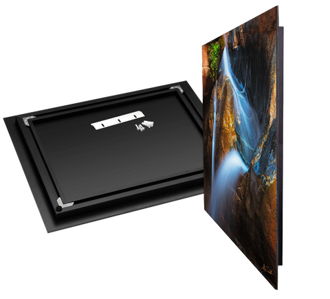 Metal float mount prints of the landscape photos made by photographer Adam Schallau.