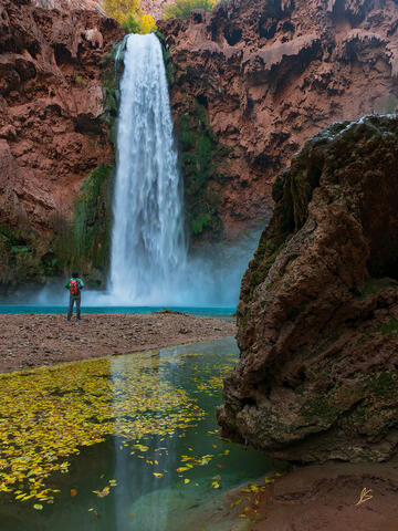 Arizona, Grand Canyon, Havasu Canyon, Havasu Creek, Havasupai, Havasupai Indian Reservation, Hiker, Man, Mooney Falls, Native...