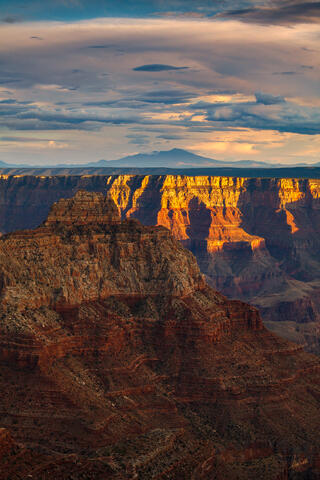 The San Francisco Peaks near Flagstaff as seen from Cape Royal on the North Rim of the Grand Canyon.