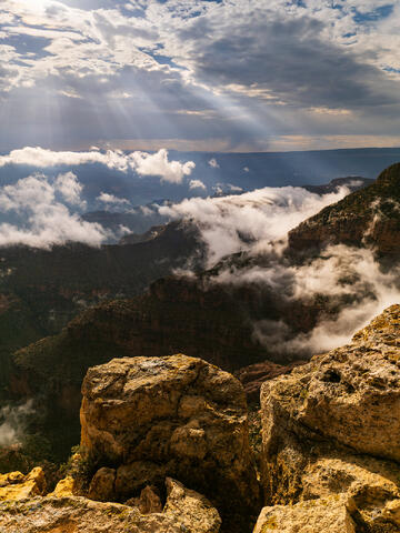 AZ, Arizona, Clouds, Crepuscular Rays, God Beams, God Rays, Grand Canyon, Monsoon, National Park, North Rim, Point Sublime, Sunbeams...