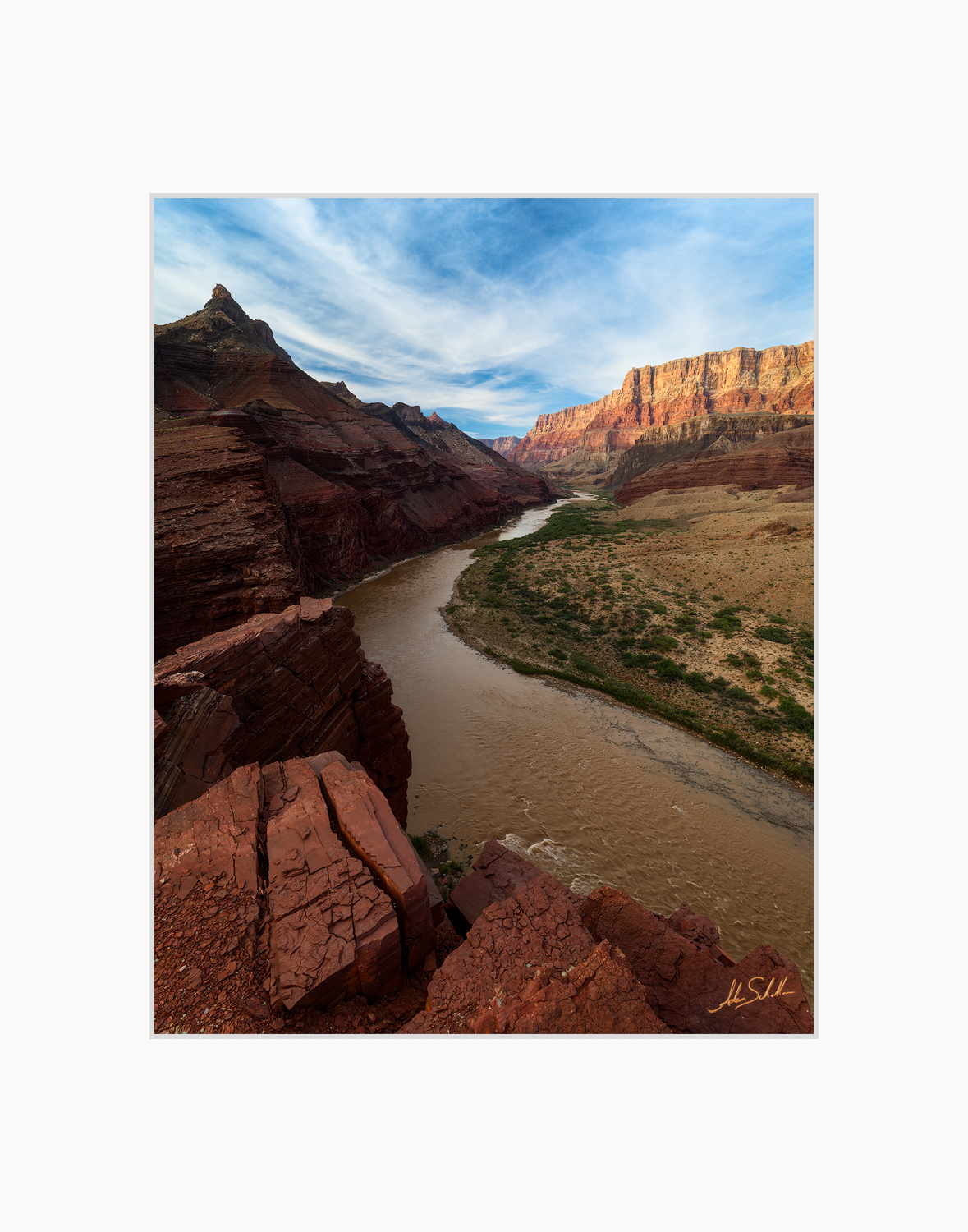 Past the Palisades The Colorado River winds its way through the Grand Canyon and beneath the towering cliffs of the Palisades of the Desert. 8x10...